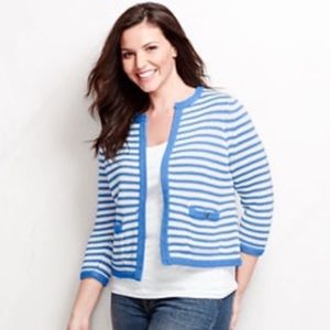 Lands End Blue Stripe Cotton Drifter Cardigan Sweater Jacket Coastal Nautical 3X